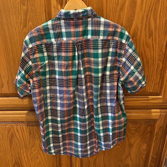 Green/Blue/Orange/White Plaid Men’s Brooks Brothers Short Sleeve Button Down - Picture 2 of 3